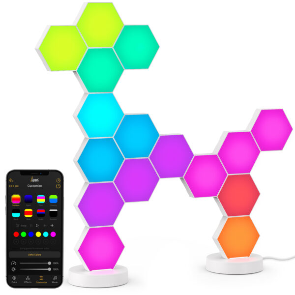 LinkedSparx Starter Kit 16pc Smart LED RGB Hexagon Lights, White