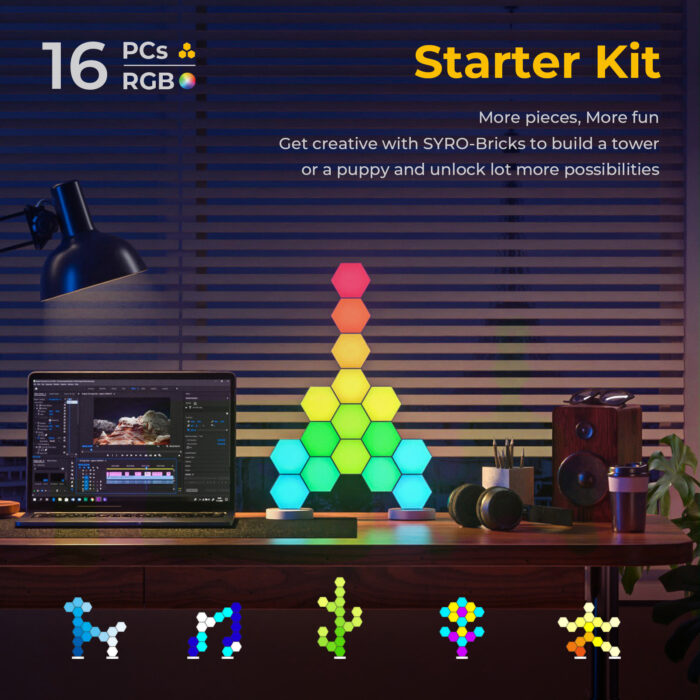 LinkedSparx Starter Kit 16pc Smart LED RGB Hexagon Lights, White