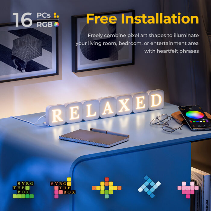 LinkedSparx The Box Kit 16pc Smart LED RGB Square Lights with Letter Slides