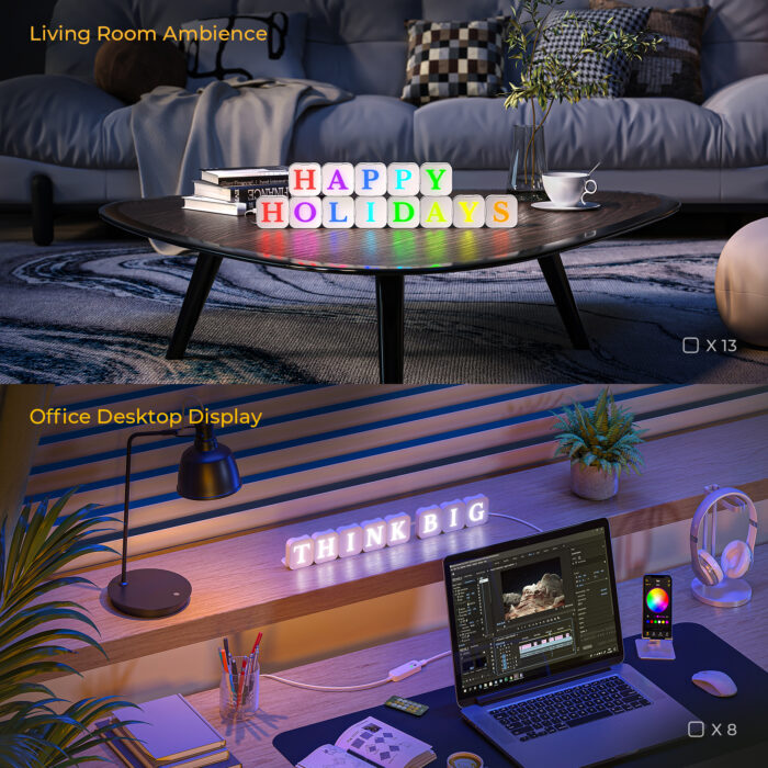 LinkedSparx The Box 3D Kit 24pc Smart LED RGB Square Lights with Letter Slides, White