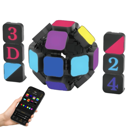 LinkedSparx The Box 3D Kit 24pc Smart LED RGB Square Lights with Letter Slides | Black - New