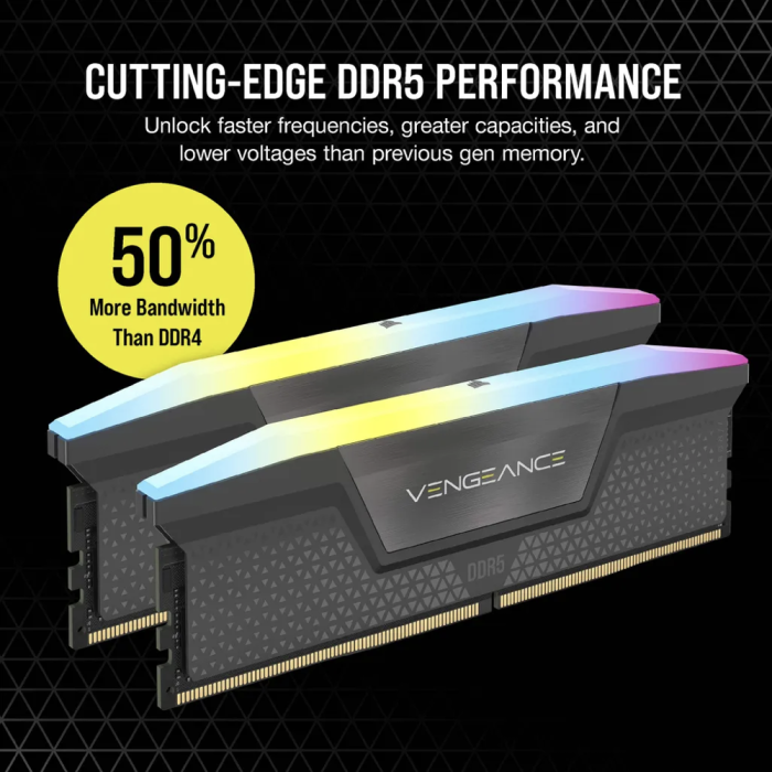 Corsair VENGEANCE® RGB 32GB (2x16GB) DDR5 DRAM 5200MT/s CL40 AMD EXPO & Intel XMP Memory Kit - New - Image 3