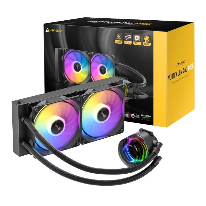 Antec VORTEX LUM 240 ARGB | 240mm AIO Liquid Cooler | Suspended Spiral Pump Head | Dual 120mm ARGB PWM Fans | Intel & AMD Compatible - New - Image 1