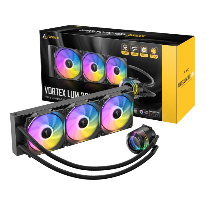 Antec VORTEX LUM 360 ARGB AIO | 360mm Radiator | 3x 120mm ARGB PWM Fans | Copper Base Plate | Intel & AMD Compatible - New - Image 1