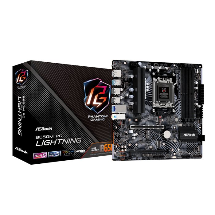 ASRock B650M PG Lightning | AMD AM5 Socket | DDR5 up to 256GB | PCIe Gen5 M.2 | Micro ATX - New - Image 1