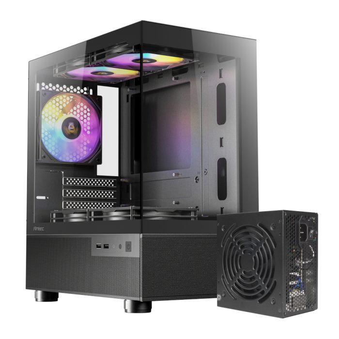 CX200M-650W-EXPERT-COMBO_wr_01 Antec CX200M Elite + Atom B650 | Micro-ATX Mini Tower | 270° Tempered Glass | 5x ARGB Fans | 650W 80+ Bronze PSU - New - Image 1