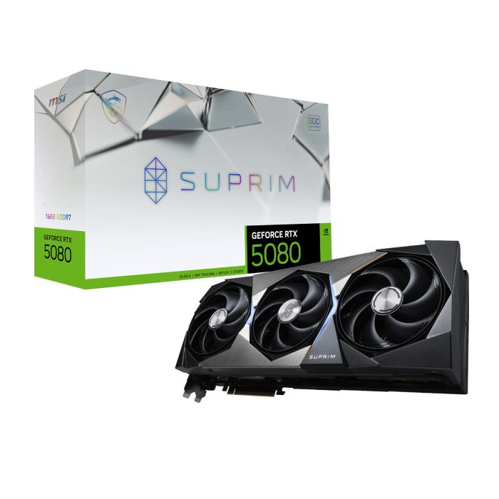 MSI GeForce RTX 5080 SUPRIM SOC | 16GB GDDR7 | NVIDIA Blackwell | PCIe Gen 5 | 360W TDP - New - Image 1