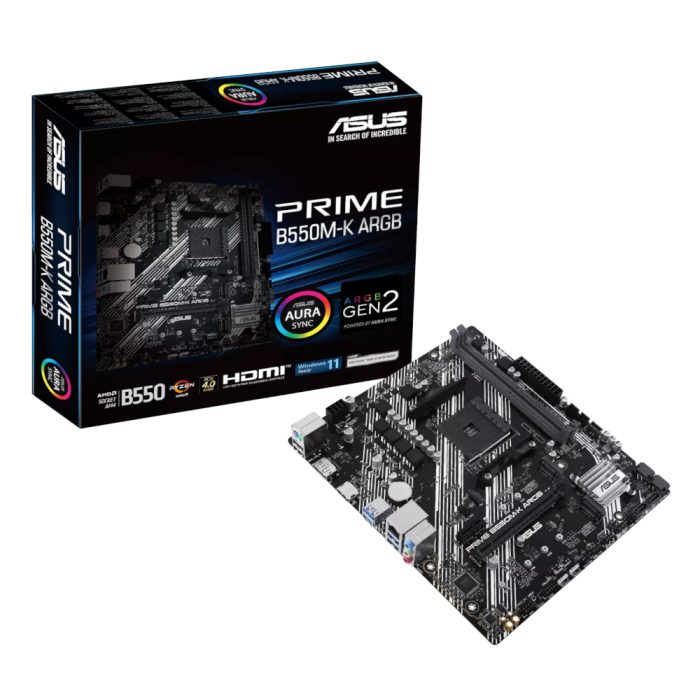 ASUS PRIME B550M-K ARGB | AMD AM4 Socket | B550 Chipset | Dual M.2 | PCIe 4.0 - New - Image 1
