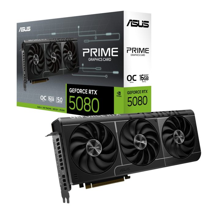 ASUS PRIME RTX 5080 OC | 16GB GDDR7 | 10752 CUDA Cores | PCIe 5.0 | 2.5-Slot SFF-Ready - New - Image 1