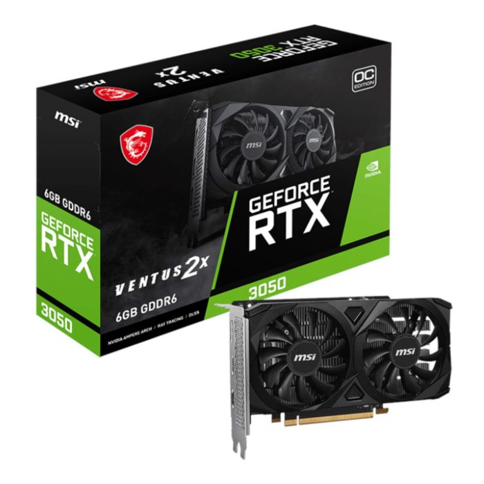 MSI GeForce RTX 3050 VENTUS 2X E OC | 6GB GDDR6 | 2304 CUDA Cores | Dual Fan Cooling - New - Image 1