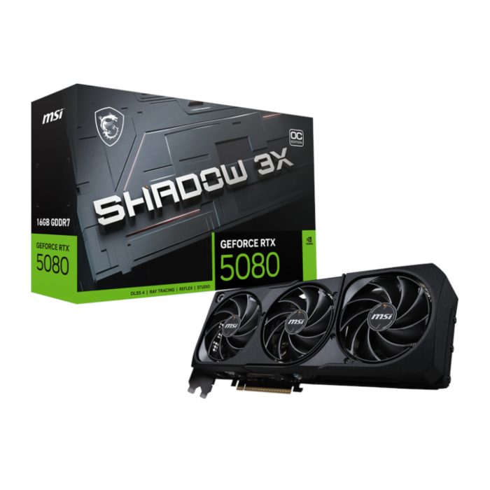 MSI GeForce RTX 5080 Shadow 3X OC | 16GB GDDR7 | 2655 MHz Boost | TORX Fan 5.0 | DisplayPort 2.1b - New - Image 1