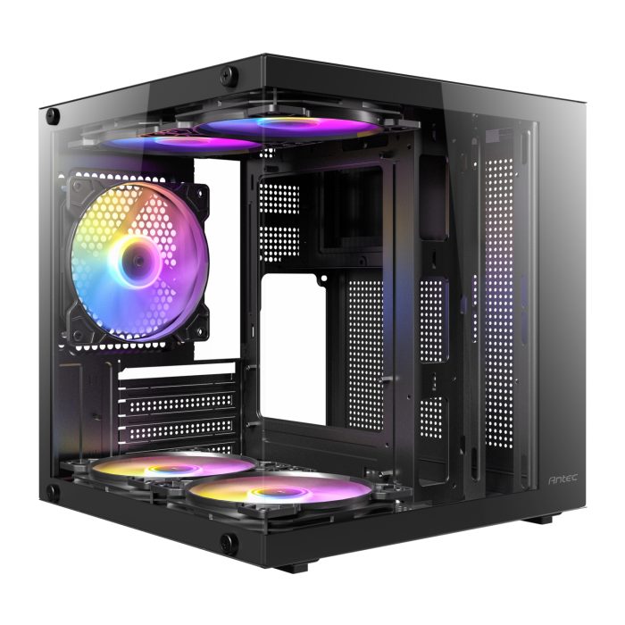 VCX10M-ARGB_Antec-VCX10M-ARGB-M-ATX-Mini-Tower-Gaming-Chassis-–-Black_wr_01a Antec VCX10M ARGB | Micro-ATX / Mini-ITX | 270° Panoramic Glass | 5x ARGB Fans | Dual Chamber - New - Image 1