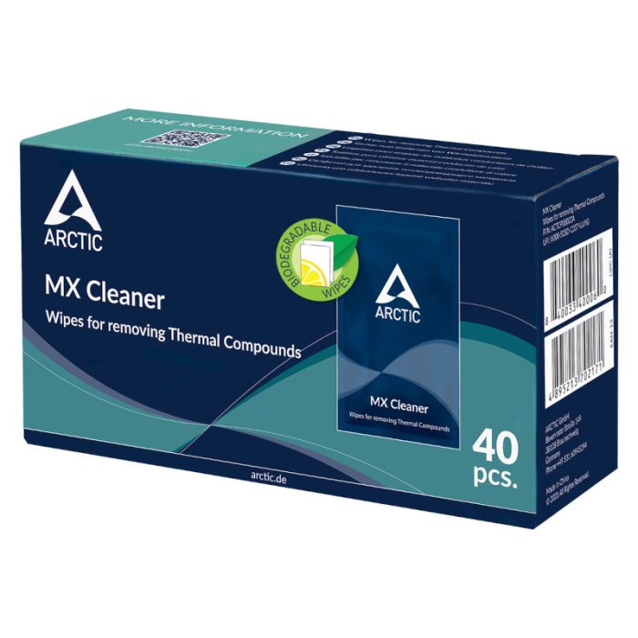 ARCTIC MX Cleaner | Box of 40 Wipes | Biodegradable | Citrus-Based Solution | Thermal Paste Cleaner - New - Image 1