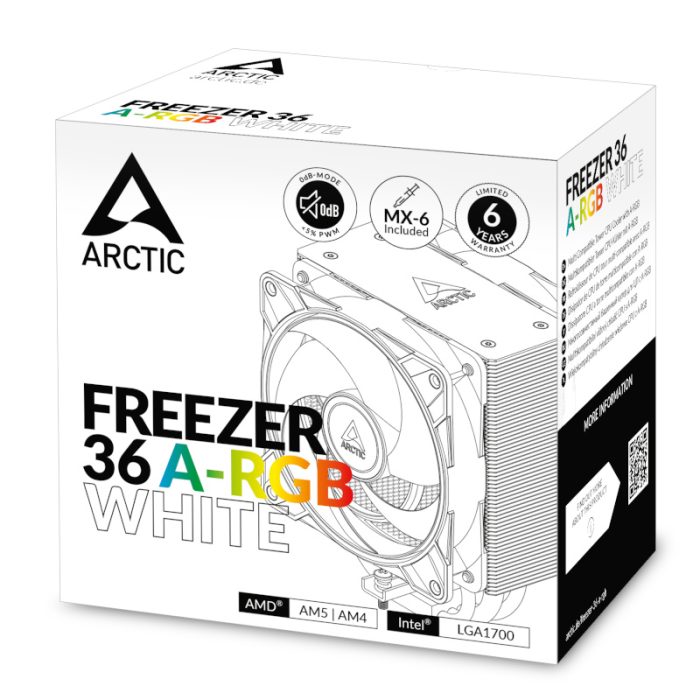 ARCTIC Freezer 36 A-RGB | Dual Fan Push-Pull | Intel & AMD Compatible | A-RGB Lighting | White - New - Image 1