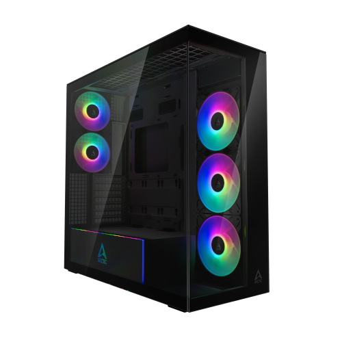 1410202568eece4dee978 Arctic Xtender (Black) Mirror | High-Airflow Panorama Case | 5 Pre-Installed Fans | Dual 420mm Radiator Support | Tempered Glass - New - Image 1