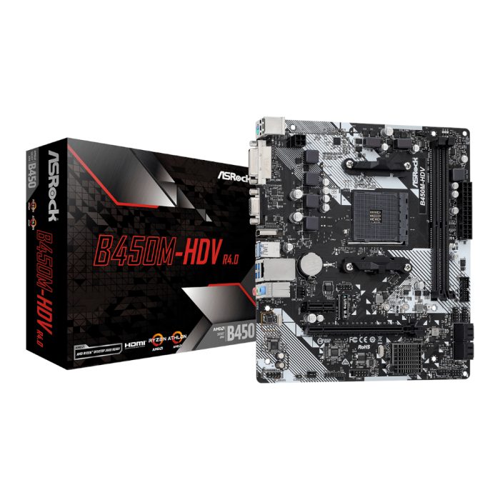 B450M-HDVR4_wr_01 ASRock B450M-HDV R4.0 AMD AM4 M-ATX Motherboard - Image 1