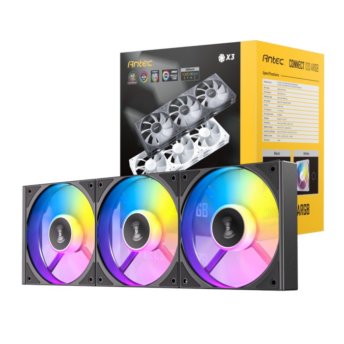 Antec Connect 120 ARGB PWM Fan 3-Pack | 120mm ARGB PWM | Hydraulic Bearing | 28 dB(A) Max Noise - New - Image 1