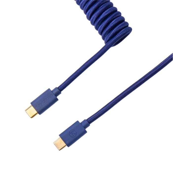 Keychron Coiled Aviator Cable | Blue | GX12 5-Pin Aviator | USB-C | 136cm Total Length - New - Image 1