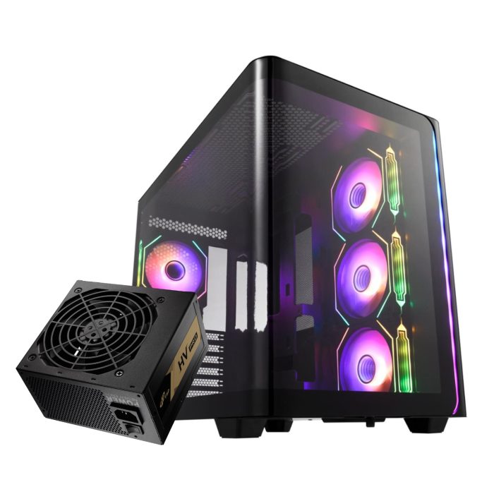 FSP10_FSP-M580-ATX-Gaming-Chassis-and-HV-Pro-650W-Power-Supply-Bundle_wr_01a FSP M580 ATX Gaming Chassis | 270° Panoramic Curved Glass | 4x ARGB Fans | HV Pro 650W PSU Bundle - New - Image 1
