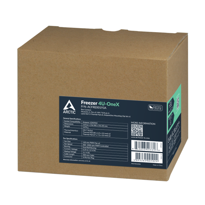 Arctic Freezer 4U-OneX | AmpereOne LGA5964 | Dual 120mm PWM Fans | 151mm Height | 8x 6mm Heat Pipes - New - Image 1