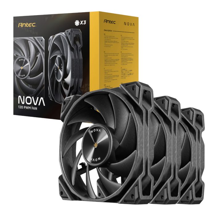 NOVA-120-3PK_wr_01 Antec NOVA 120 PWM Fan 3-Pack | 120mm PWM | 3-Phase Speed Controller | Up to 95.32 CFM | 50,000hr Lifespan - New - Image 1