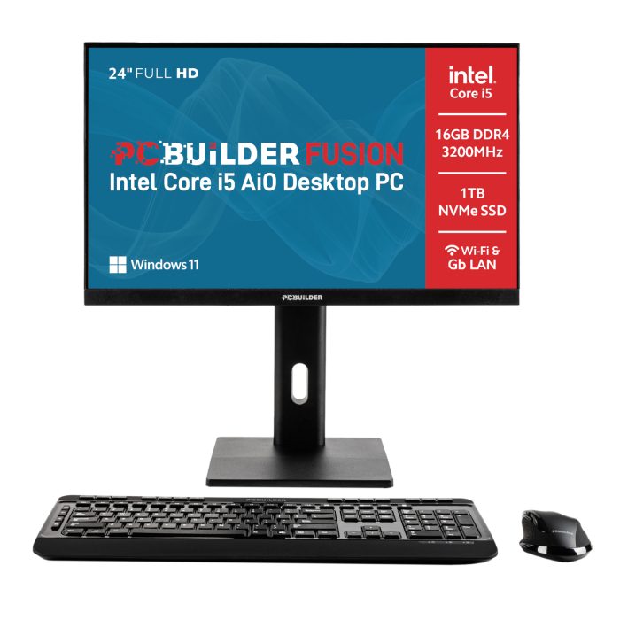 PCBuilder FUSION 24″ Intel Core i5-14400 Windows 11 Pro AiO Desktop PC - Image 1