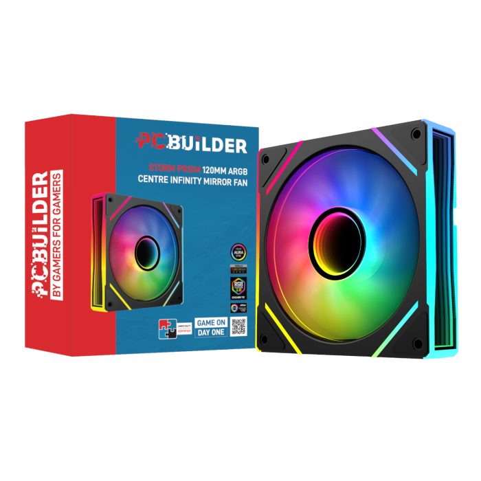 PCBuilder STORM PRISM | 120mm ARGB Fan | Infinity Mirror | 1800RPM | 30dBA - New - Image 1