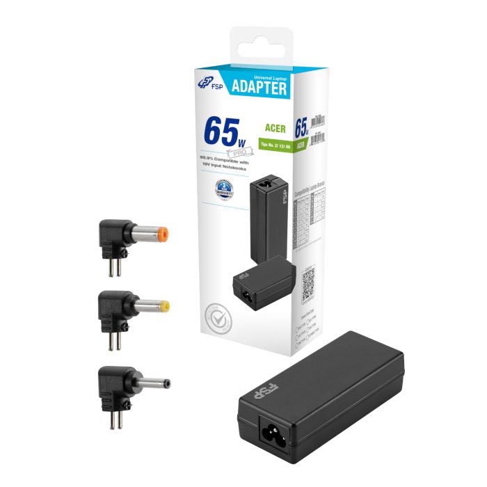FSP PRO 65W Universal Laptop Adapter | 65W Output | 19V | Acer Compatible | 3 Tip Variants - New - Image 1