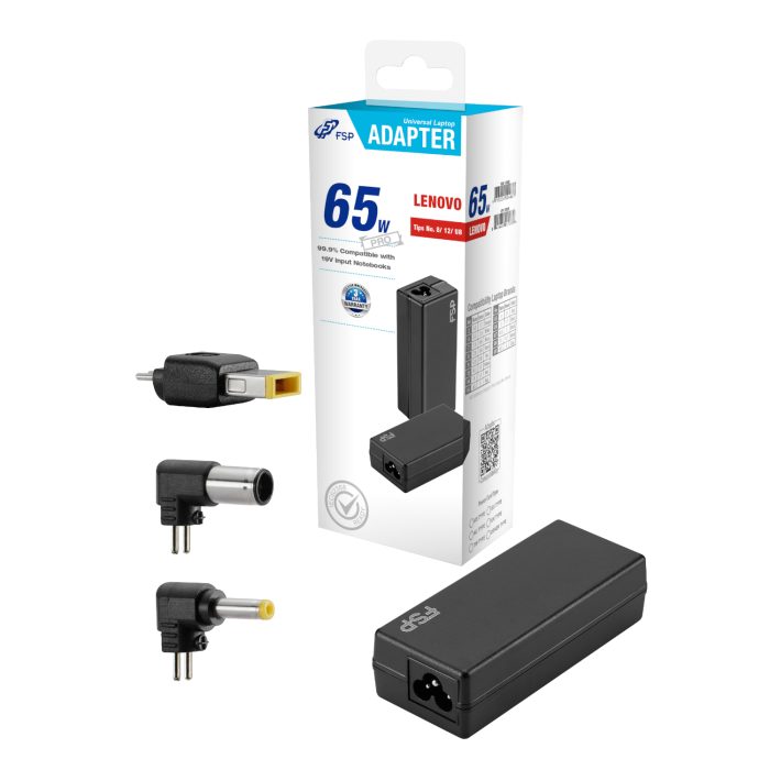 FSP PRO 65W Universal Laptop Adapter | 65W Output | 19V | Lenovo Compatible | Multi-Tip - New - Image 1