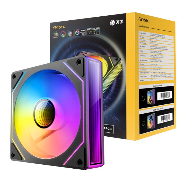 Antec VISION 120mm ARGB Infinity Mirror PWM Fan | 3 Pack | 1800 RPM | 44.5 CFM Airflow - New - Image 1