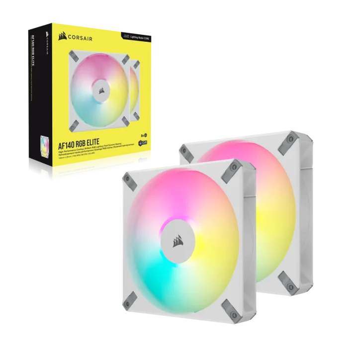Corsair AF140 RGB ELITE | 140mm Fluid Dynamic Fans | Dual Pack | Lighting Node CORE - New - Image 2