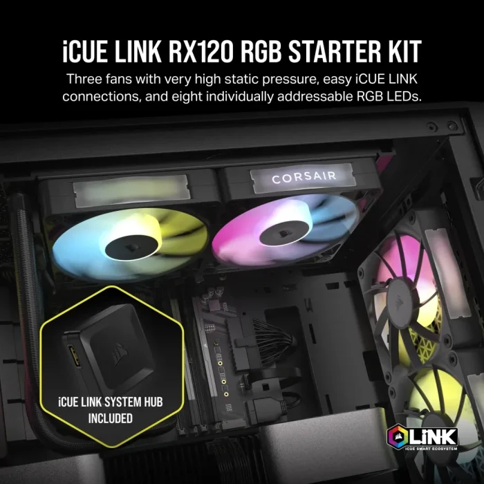 Corsair iCUE LINK RX120 RGB | 120mm Fan | Triple Pack | PWM Control | RGB Lighting - New - Image 2