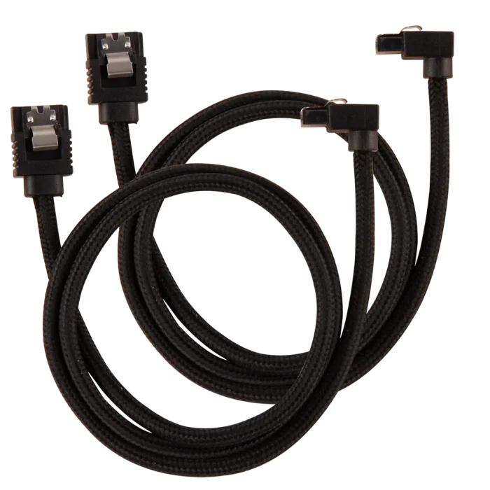 Corsair Premium Sleeved SATA Data Cable Set | 90° Connectors | 60cm | Black - New - Image 1