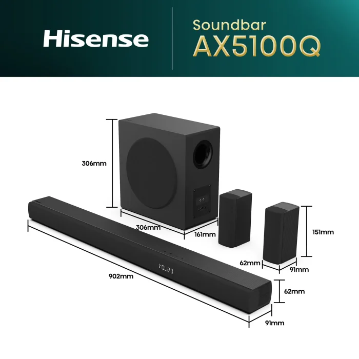 Hisense AX5100Q | 5.1 Channel | Dolby Atmos & DTS:X | 580W RMS | Active Subwoofer - New - Image 1