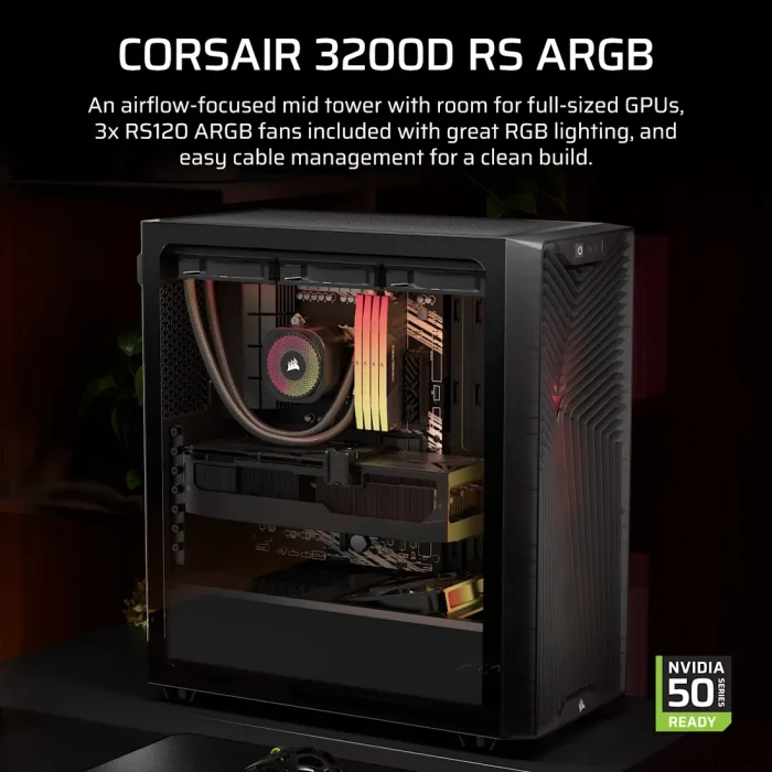 3200D RS ARGB Mid-Tower PC Case; 3x RS120 ARGB fans incl - Smoke. - Image 7