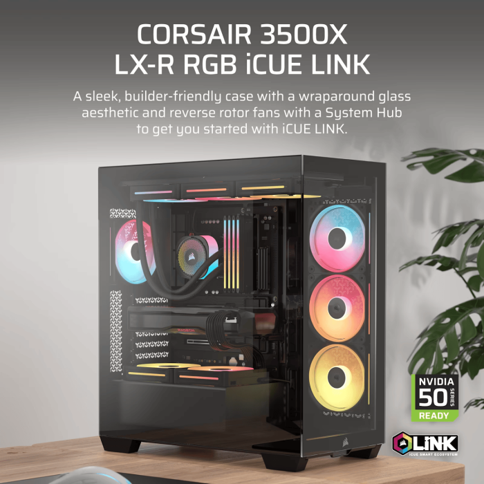 Corsair 3500X LX-R RGB iCUE LINK Mid-Tower PC Case - Black - Image 2