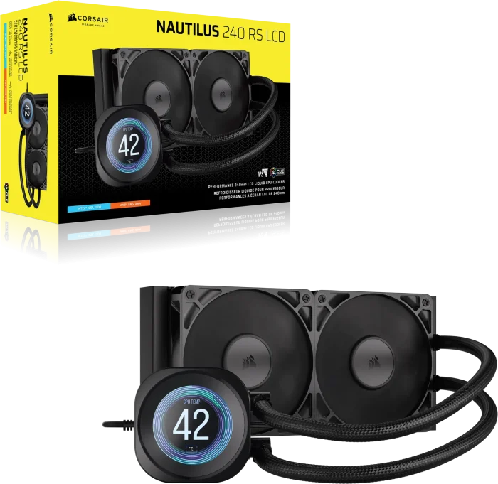 Corsair Nautilus 240 RS LCD | 240mm AIO Liquid Cooler | 2.1" IPS LCD Screen | Dual RS120 Fans - New - Image 1