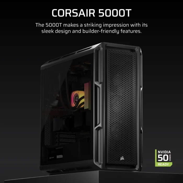 c40e4eea085764884594affaed85117edb7a1ca6 Corsair 5000T Mid-Tower | ATX/EATX/mATX/Mini-ITX | Tempered Glass Side Panel | USB & Audio Front I/O - New - Image 1