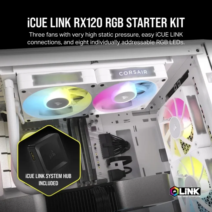 Corsair iCUE LINK RX120 RGB | 120mm Fan | White Triple Pack | PWM Control | RGB Lighting - New - Image 15