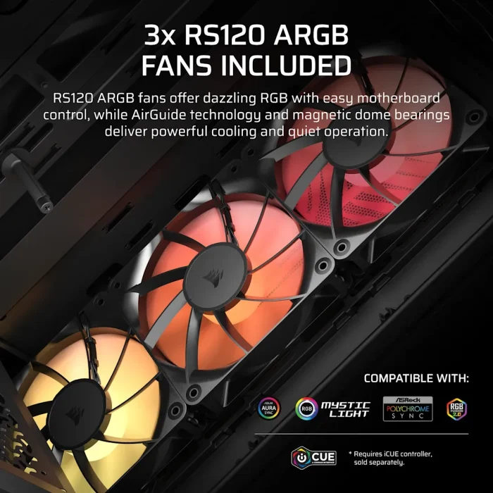 3200D RS ARGB Mid-Tower PC Case; 3x RS120 ARGB fans incl - Smoke. - Image 15