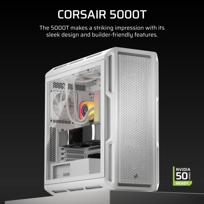 Corsair 5000T Mid-Tower | ATX/EATX/mATX/Mini-ITX | Tempered Glass | White - New - Image 1