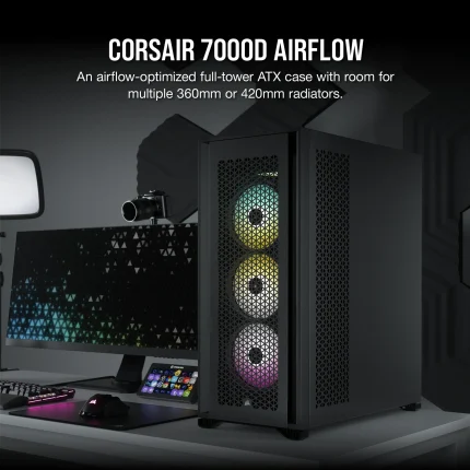 Corsair 7000D Airflow | Full Tower ATX | Tempered Glass | 3x 140mm Fans Included | 480mm Radiator Support – New
