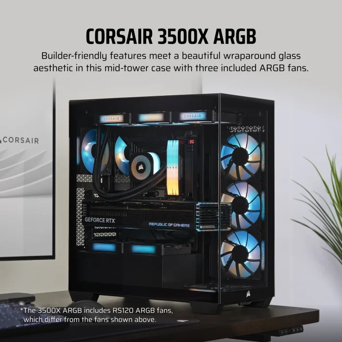 Corsair 3500X ARGB | Mid-Tower ATX | 3x 120mm ARGB Fans | 360mm Radiator Support | 4x Drive Bays – New