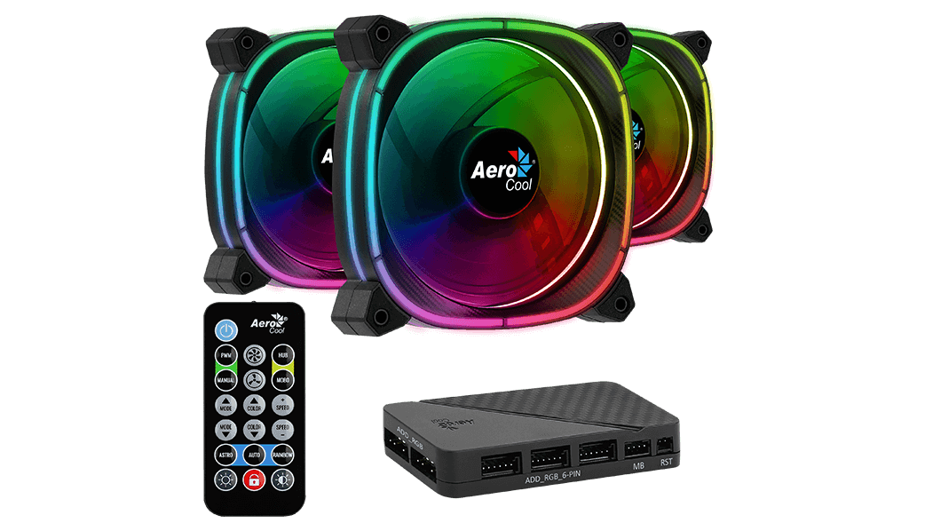 Astro12-Pro-Product-Photo-Gallery-1042x589-06 Aerocool Astro 12 Pro | 12cm ARGB Fans x3 | H66F Hub Included | Remote Control | Triple Fan Kit - New - Image 1