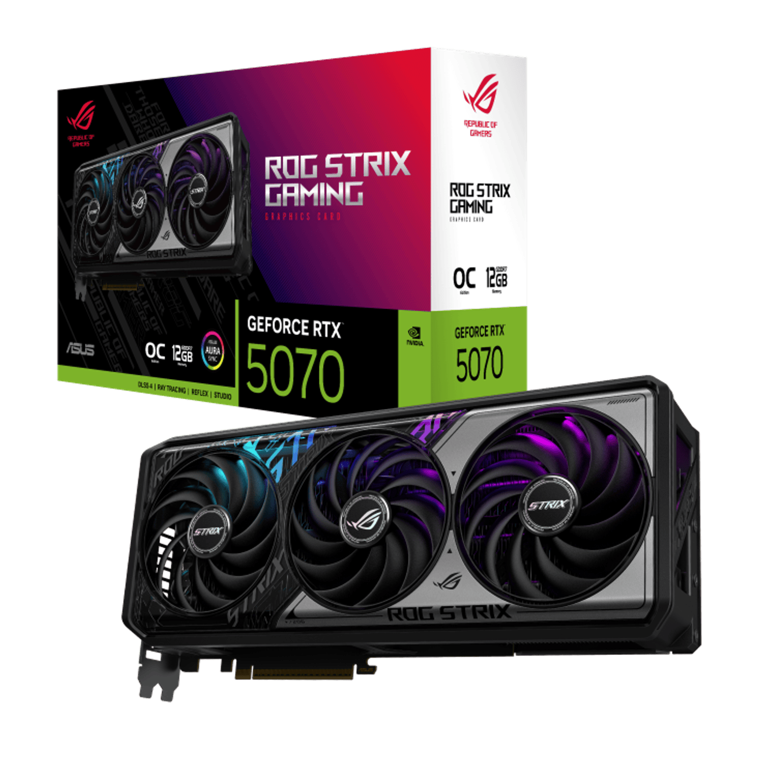 ROG-STRIX-RTX5070-O12G-G_ROG_Strix_GeForce_RTX_5070_12GB_GDDR7_OC_wr_02 ASUS ROG Strix RTX 5070 OC | 12GB GDDR7 | 2685 MHz Boost | Triple Axial-Tech Fans - New - Image 1