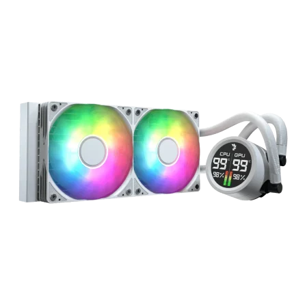 Aerocol Abyss L240 White with digital display – 240mm ARGB Liquid Cooler – Intel LGA1851/LGA1700   – AMD AM4/AM5. .