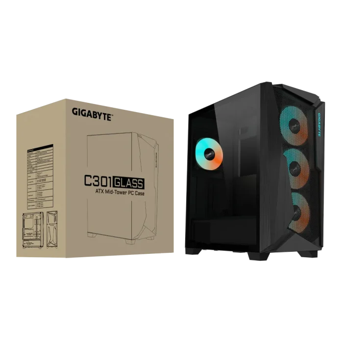 Gigabyte C301 Glass ATX Chassis | 2x 3.5'' & 2x 2.5'' Drive Bays | 360mm Radiator Support | 4x 120mm Fans Included - New - Image 2