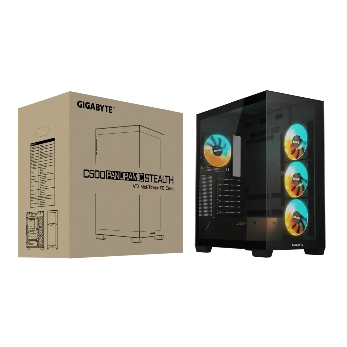 Gigabyte C500 Panoramic Stealth | ATX Mid-Tower | 4x 120mm ARGB Fans | 360mm Radiator Support | 3x Drive Bays - New - Image 7