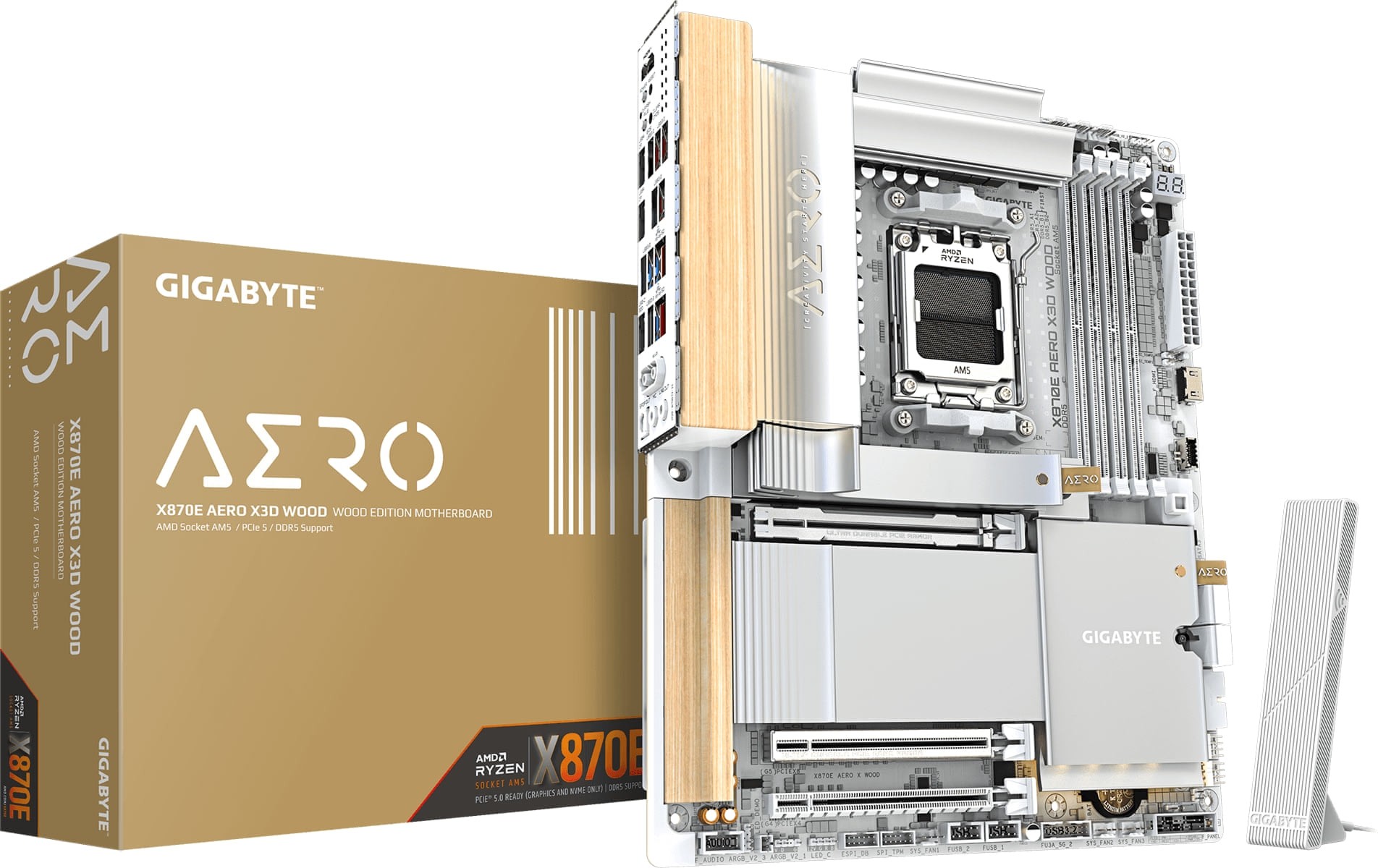 gigabyte-x870e-aero-x3d-wood-0 GIGABYTE AERO WOOD | AMD X870 Chipset | AM5 Socket | 4x DDR5 | 4x M.2 SSD - New - Image 1
