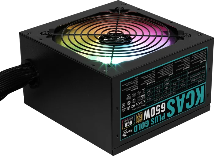 Aerocool KCAS Plus Gold 650W RGB PSU | 80 Plus Gold | 650W Output | RGB Lighting | ATX Form Factor - New - Image 3